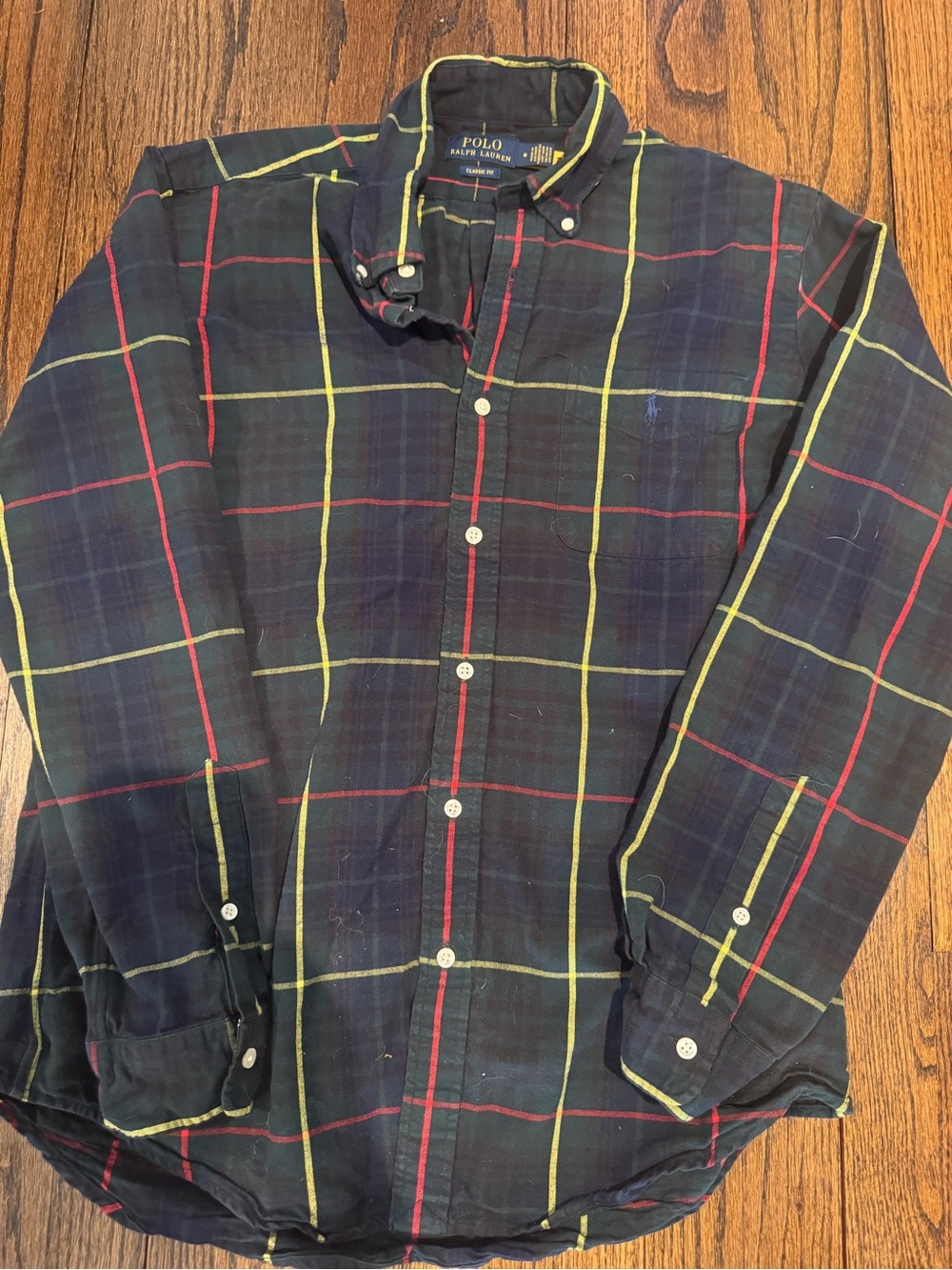Polo by Ralph Lauren Navy Plaid Button-Down Shirt with Yellow & Red Trim